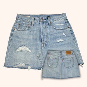 Levi's Deconstructed Raw Hem Denim Mini Skirt - Light Wash